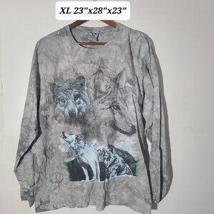 Vintage Back To Earth Wolfpack Wolves Gray Tie Dyed Men's XL L/S T-Shirt